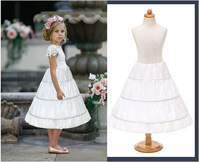 3 Hoops Petticoat Full Slips Flower Girls Crinoline Skirts Ball Gowns Drawstring Adjustable Waist Lining White2