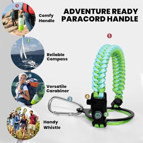 Image of RAYMYLO Insulated Water Bottle 87 oz, Triple Wall Vacuum Stainless Steel (Cold for 48 Hrs), Leak Proof & Non-BPA, Modern Water Flask Jug with Paracord Handle & Straw Spout Lids, Ombre Green