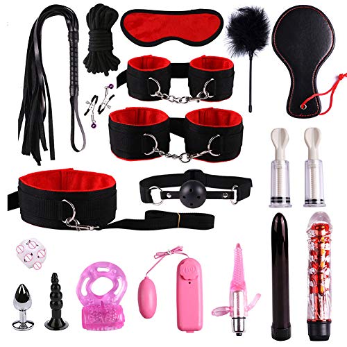 LWYJ 19 PZ Kit Giocattolo in Pelle Confezionato Set Legatura per Sexy Divertimento SM Avvolto in Rilegatura Sexy Divertente Coppia Manette Kit di Restrizioni,Red