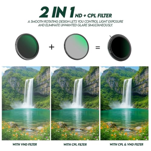 Image of HIFFIN Elite 77mm Variable ND & CPL Filter (3-7 Stops) | 2-in-1 ND + Circular Polarizer Lens Filter | Multi-Coated Optical Glass | Slim Aluminum Frame | Protective Box & Lens Cap | DSLR & Cameras