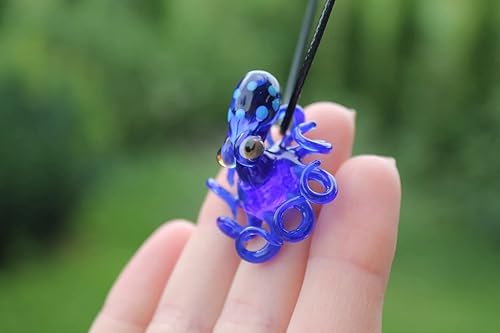 Miniatura 3 de Azure Blue Miniature Oceanic Glass Octopus Crystal Octo-Statue Figurine Gift Art