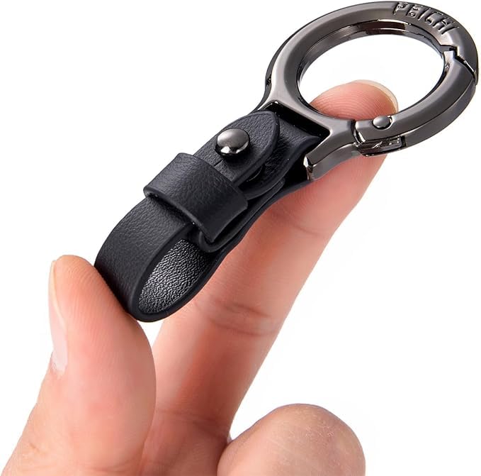 VSVERUS Premium Loop Car Leather Keychain Hook with Zinc Alloy Buckle Stylish Key Ring Holder for Car Fob Keys (Black)