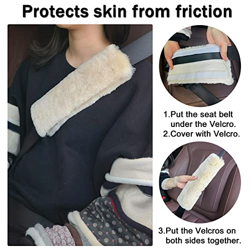 image for JUSTTOP Car Sheepskin seat Belt Cover pad, 2-Pack Seatbelt Cushion for