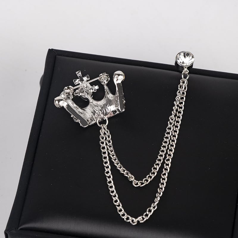Image of coadipress Crown With Hanging Chain Brooch for Women Men Elegant Gentlemen Gold Silver Crystal Crown Lapel Pin Vintage Rhinestone Wedding Brooch Suit Shirt Pin Accessories