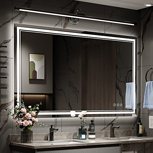 Image of 48x32 Inch Led Mirror for Bathroom with Front Light and Backlit, Bathroom Mirror with Led Lights, Vanity Mirror with Lights for Wall, Anti-Fog, Dimmable, Memory Function, Tempered Glass