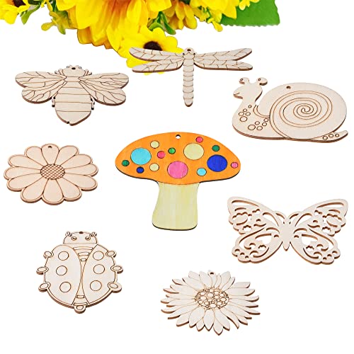 48PCS Unfinished Wood Insect Cutouts with Sling Hole Butterfly Wooden Blank Paint Crafts for Kids Painting DIY Crafts Home Decoration Craft Project Home Decor Ornament Supplies(Insect Color)