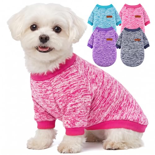 Image of 4 Pack Dog Sweaters for Small Dogs Girl Boy Winter Fleece Clothes Warm Soft Dog Sweatshirt Outfit for Dogs Cats Pet Apparel