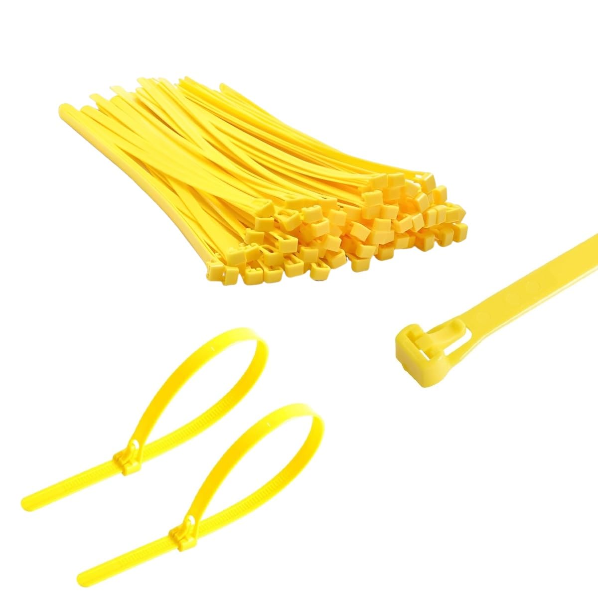Terf Yellow Terf® 50 Pcs Reusable Cable Ties 250Mm (10'') X 7.6Mm Heavy Duty Nylon Releasable Adjustable Wire Cable Ties Zip Wraps Plastic Tie For Home Office Garden Garage Workshop Diy Purpose Use