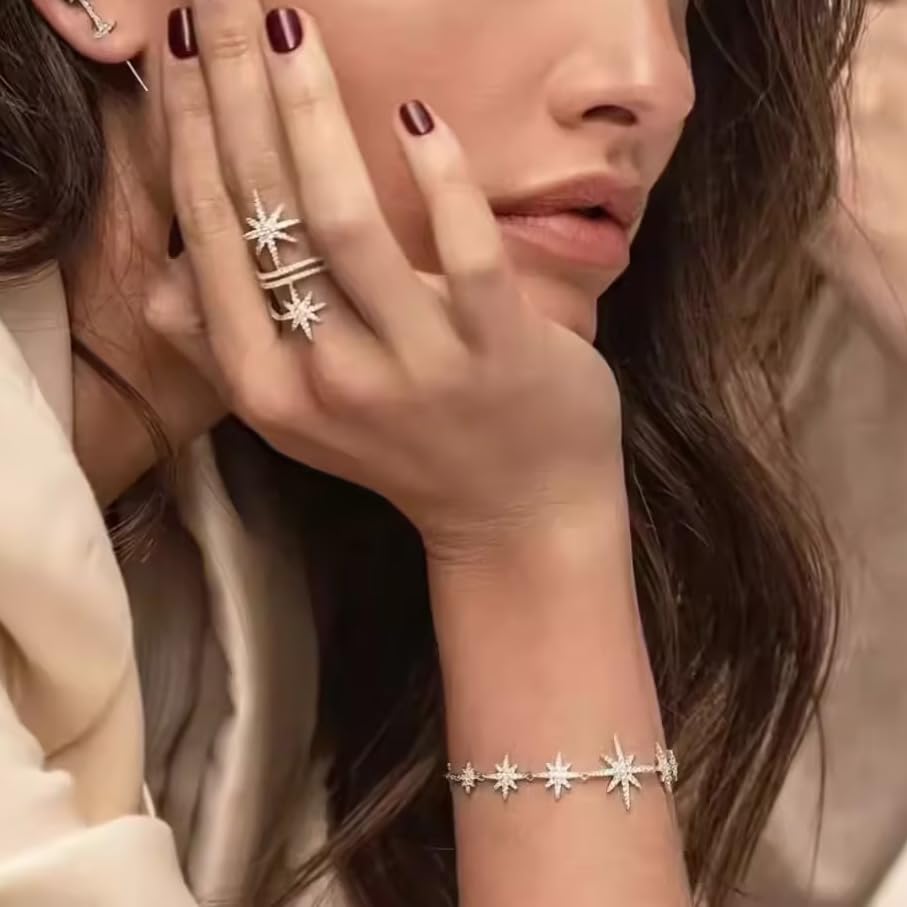 EVER FAITH Fashion North Star Statement Ring Dainty Cubic Zirconia Promise Engagement Snowflakes Rings for Women Delicate Finger Jewelry for Holiday Party3