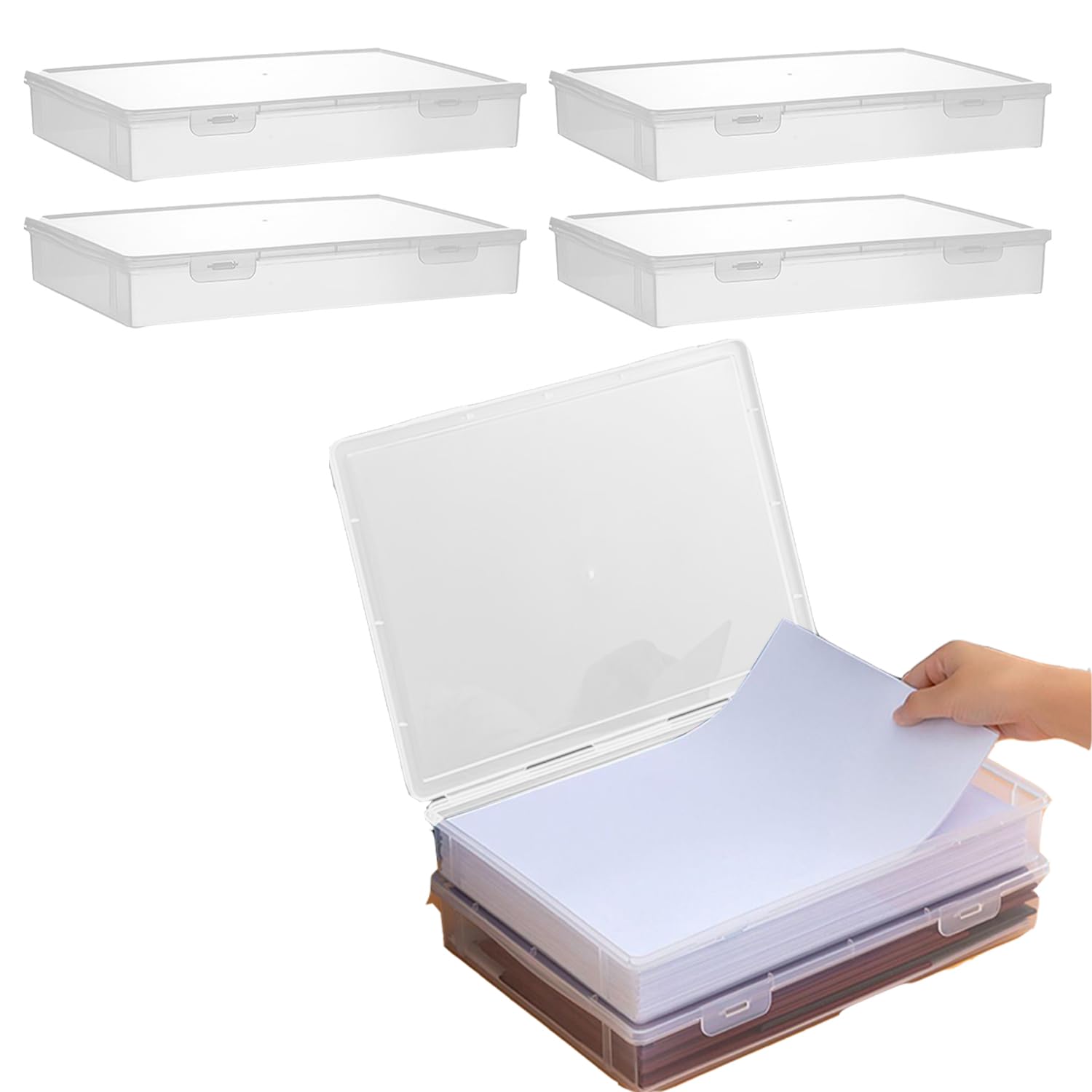 6 stuks draagbare archiefdozen A4, 30,5 x 22,5 x 2 cm transparante
