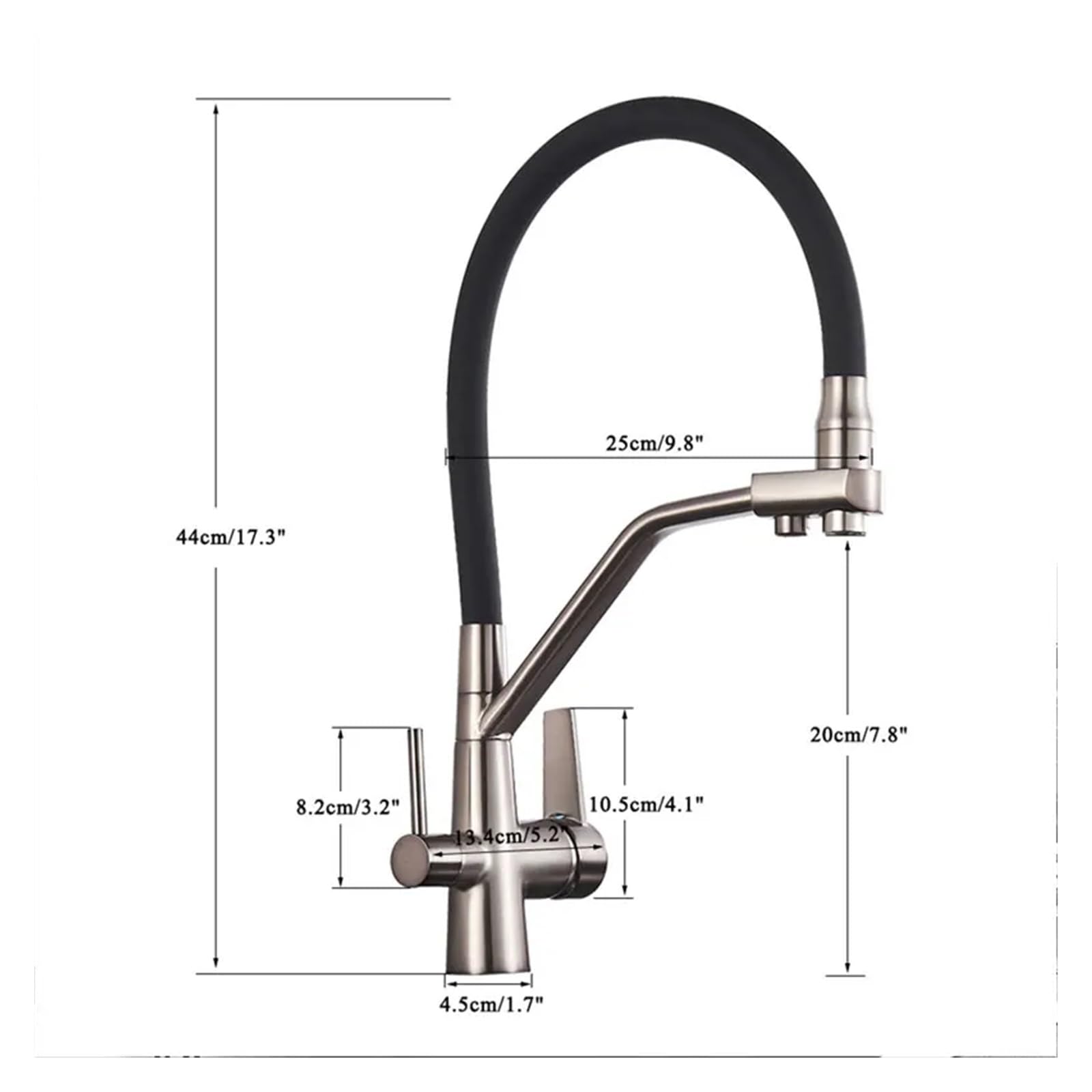 1PCS Filtration Küchenarmatur Reinigung Küchenarmatur 360 Grad drehbarer Wasserfiltrationshahn Küche Dreiwege-Warm- und Kaltmisch-Spülbeckenhahn (Color : Brushed Nickel)