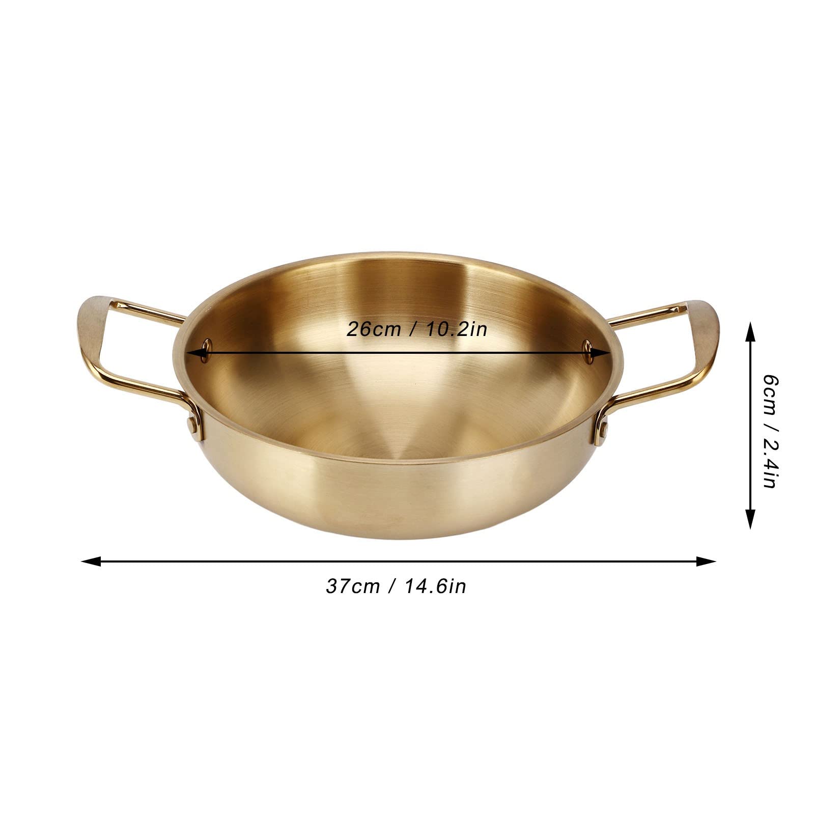 Pentola per ramen dorata, pentole piccole per cucinare Pentola per stufato Pentola in acciaio inossidabile Pentola per zuppa Pentola per pasta Pentola per ramen coreana (Diametro interno 26 cm)