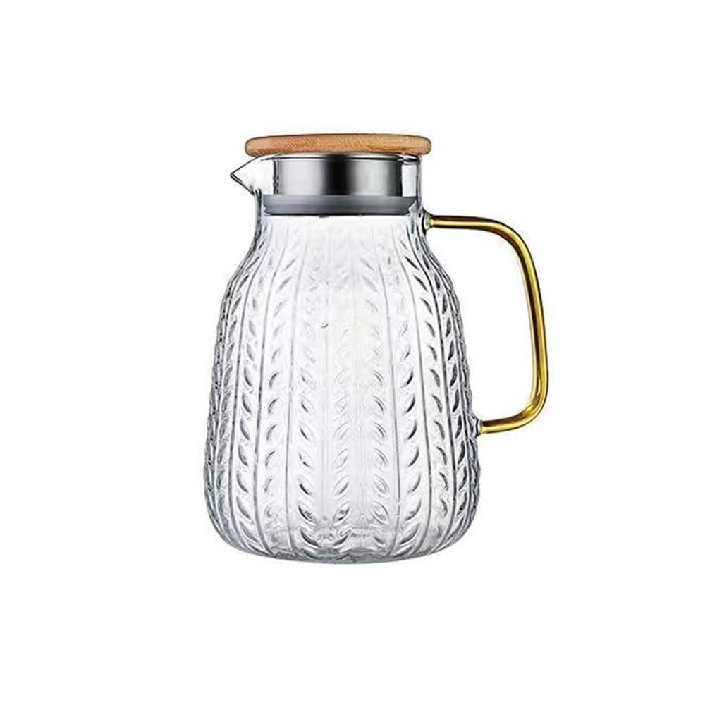 MYUYEE Water Carafe 1500Ml Water Pitcher Heat Resistant Glass Beverage Carafe Home Drinking Water Kettle With Stainless Steel Cover Water Jugs
