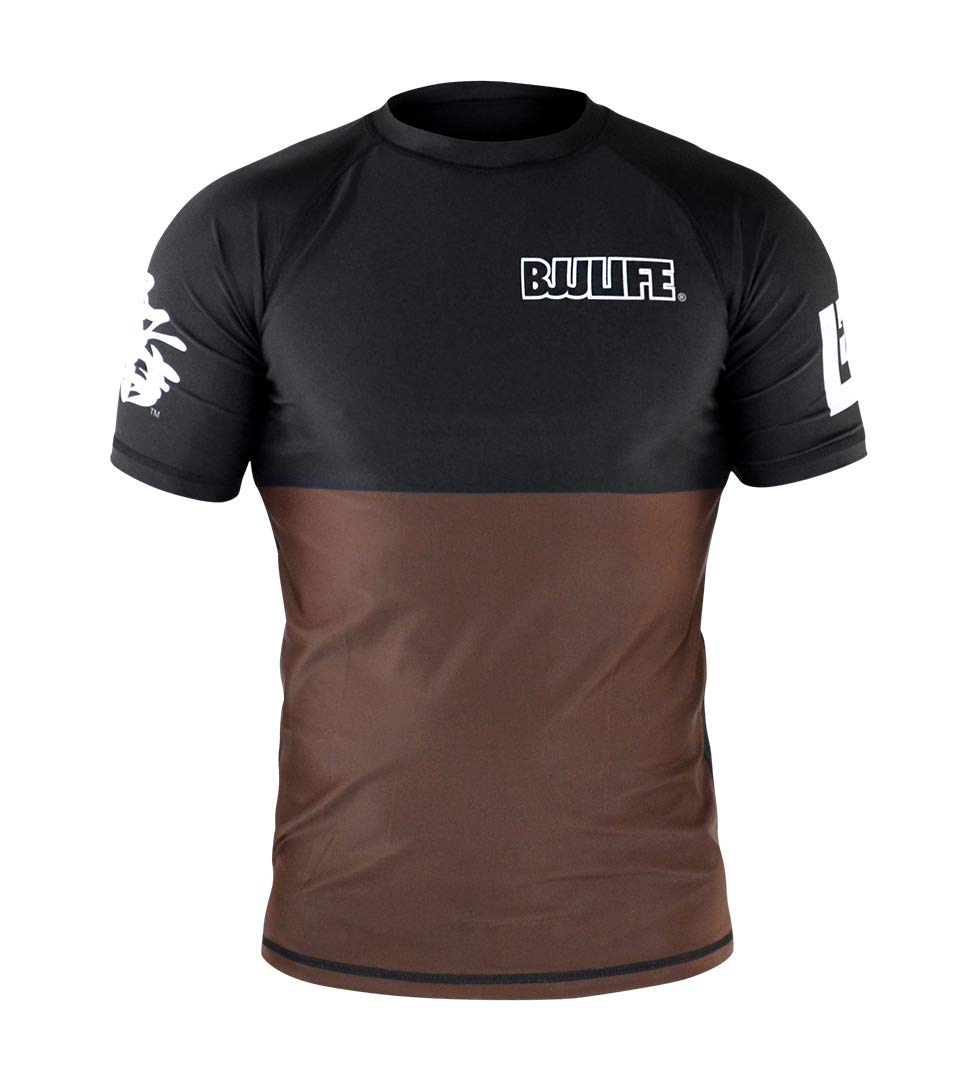 CompLite Ranked Rash Guard | Short Sleeve | No GI Brazilian Jiu Jitsu | MMA BJJ Wrestling Training Water Sports | Brown | Large
