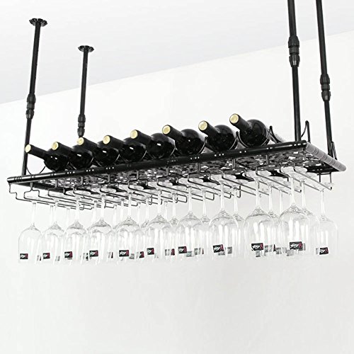 Casiers à vin muraux avec porte-verre suspendu et support à vin en fer noir