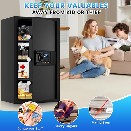 5.0 Cuft Fireproof Safe for Home Documents, Large Home Safe Box Fireproof Waterproof with LCD Keypad Keys, Anti-Theft Alert, Hidden Code Mode, Personal Combination Fire Safes For Money Jewelry Office