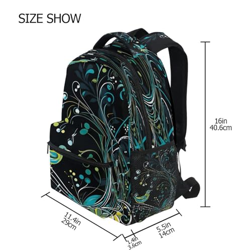 Music Notes Bird Black Backpack for School Boys Girls Adults Kids Bookbag Laptop Bag 15L4