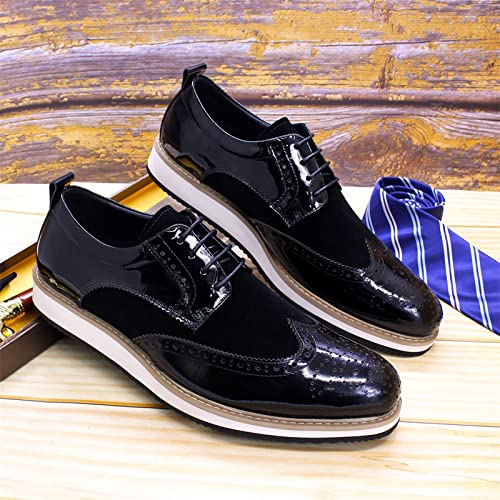 Mens Brogue Formal Dress Oxfords Casual Business Wingtip Real Leather Lace-ups Comfortable Breathable Derby Shoes,Black-453