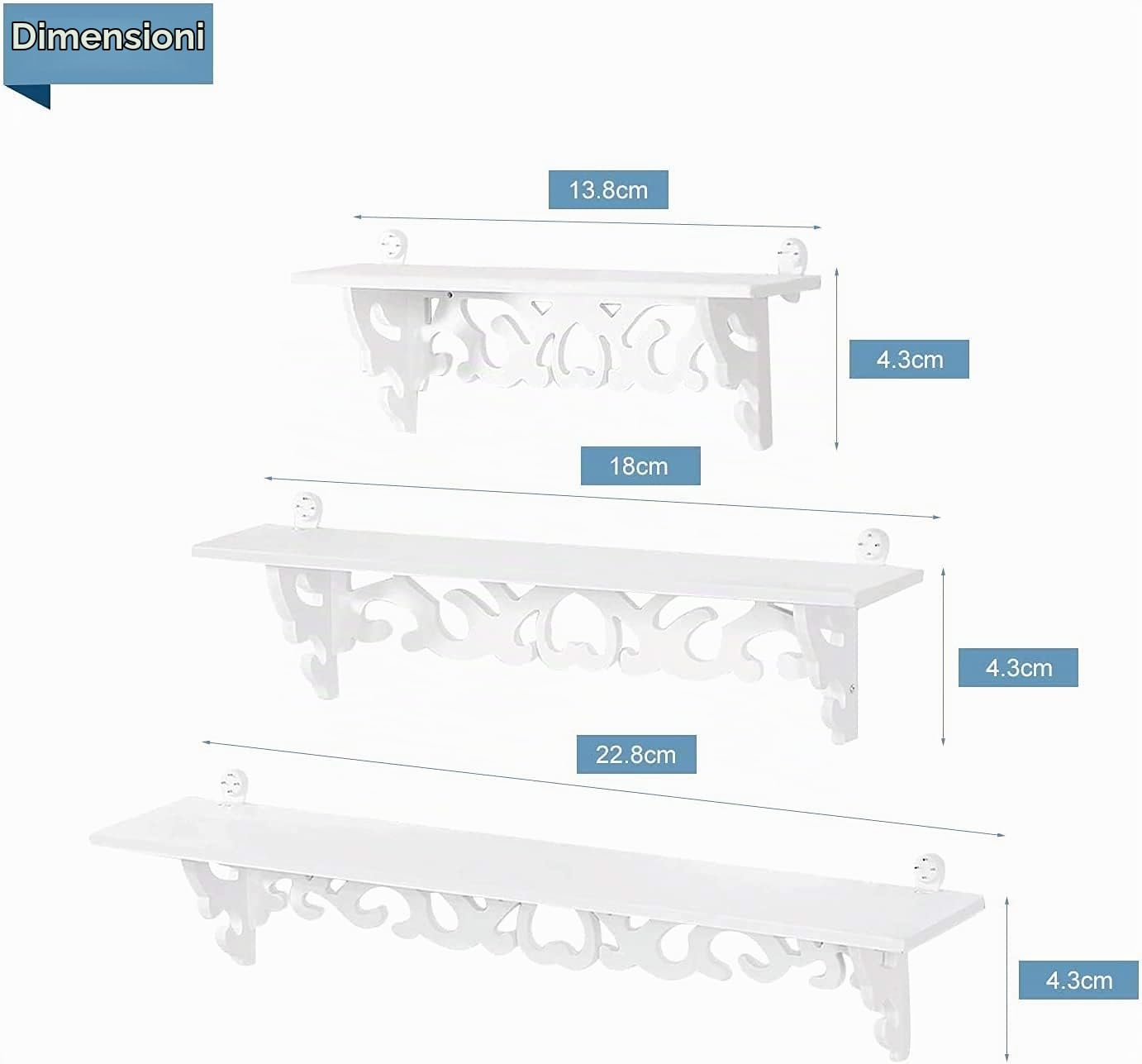 GOTOTOP Set di 3 scaffali a muro galleggianti Scaffale moderno europeo scaffale a muro di visualizzazione scaffale bianco di stoccaggio per il soggiorno casa ufficio