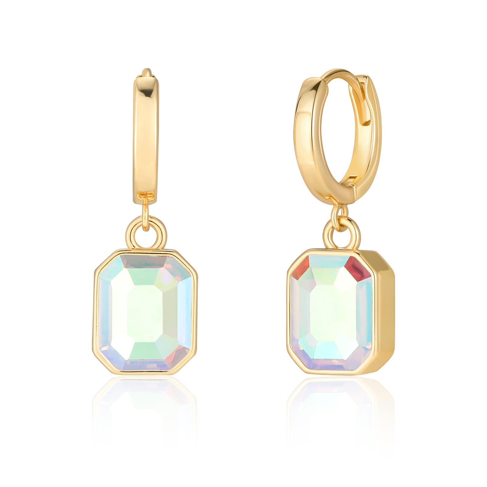Birthstone Crystal Dangle Drop Earrings, 18K Gold Plated Huggie Hoop Hypoallergenic Earring Jewelry Gifts for Women