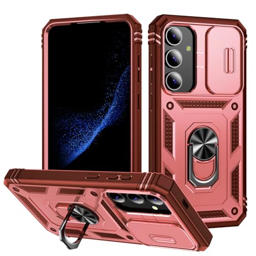 Coque pour Galaxy S25 antichoc robuste rose avec support béquille