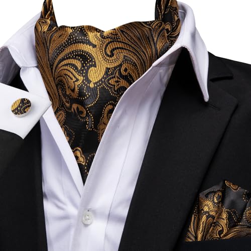 Image of Dubulle Paisley Floral Ascot for Men Self Tie Mens Cravat and Pocket Square Cufflinks Wedding
