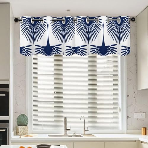 Cenefas de cortina de cisne azul marino de 52 x 18 in, cortinas cortas chinas 2