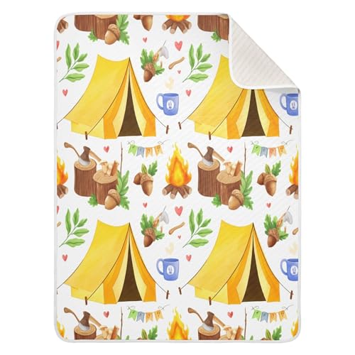 Burbuja Camping Yellow Tents Baby Blanket for Boys Girls, Nursery Soft Warm Swaddling Receiving Baby Blankets, 30x40 in Toddler Blanket
