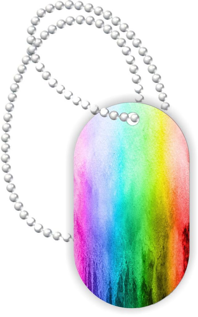 Island Gifting - Rainbow Paint Watercolor Design (Rainbow Pride) - Aluminum Dog Tag Necklace Pendant with Ball Chain