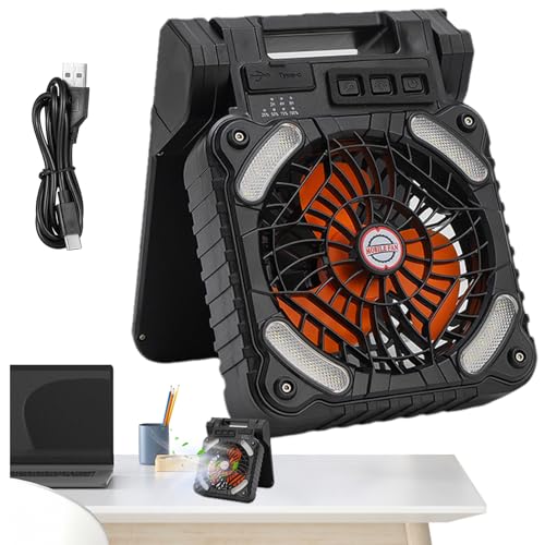Ventiladores solares para exterior, panel de ventilador solar, 4 velocidades, acondicionador recargable portátil con iluminación LED para senderismo, , portón trasero, playa