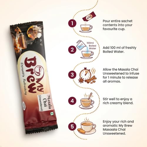 Image of My Brew Masala Chai Unsweetened | Box of 10 Sachets X 20 gms Each (200 gms)