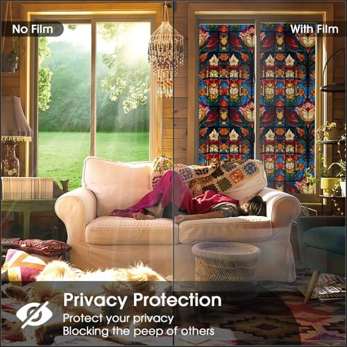 Vinilo decorativo beige con flores para ventana 15.7x118 in miniatura 4