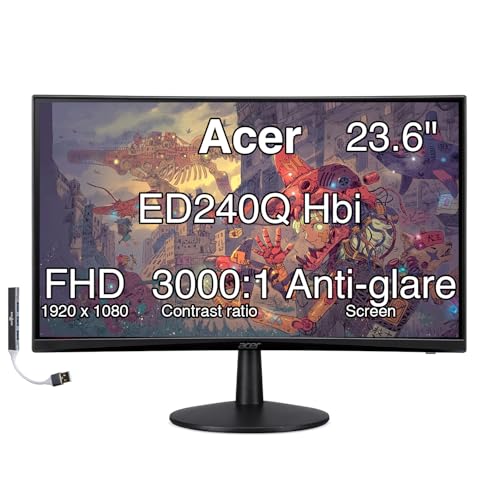 Image of Acer Nitro ED240Q 24-Inch 1500R Curved FHD Monitor | FreeSync, 1ms Response Time, ZeroFrame Design, HDMI, VGA, VESA Mount (100mm) & Dockztorm USB Port Expander Black