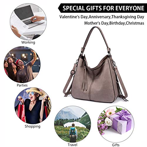Image of Realer Hobo Crossbody Bags for Women Designer Faux Leather Hobo Handbags Retro Large Size Shoulder Bag Bucket Purse