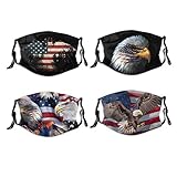 4 Pcs American Bald Eagle Flag Face Mask With Filter Pocket Reusable Washable Breathable Anti-Dust...