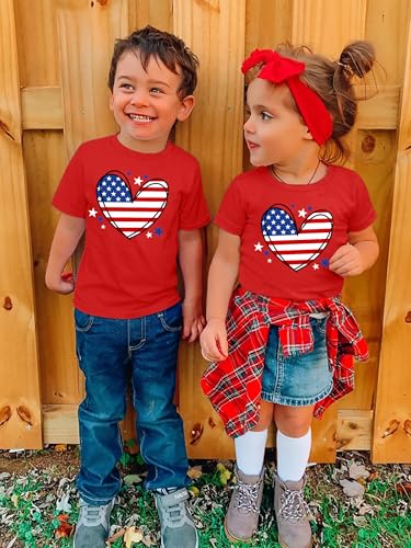 American Flag Shirt Toddler Kids Boys Girls USA Flag Heart Graphic T-Shirt 4th of July Shirt Patriotic Tee Tops4