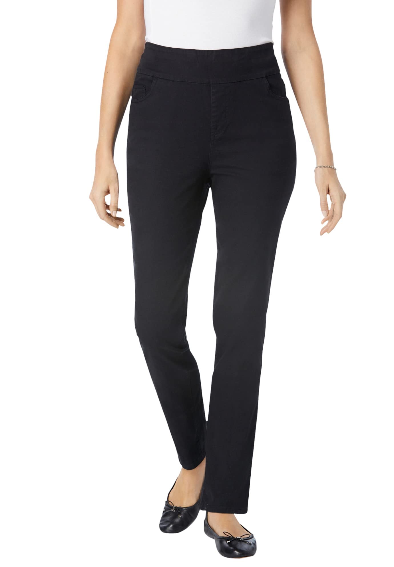 Woman Within Plus Size Flex Pull-On Straight-Leg Gap-Free Stretch Denim Jeans