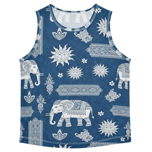 J JOYSAY Mandala Elephant Sun Blue Boys Tank Top Sleeveless Muscle Shirts Quick Dry Active Sport Workout Kids T-Shirts 3-15T