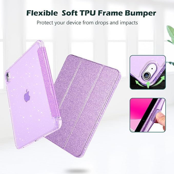 Image of ProElite Case Cover for Apple iPad (A16) 11th /10th Generation (2025 /2022), Transparent case Cover with Pencil Holder for iPad 11th /10th Gen 2025 /2022, Glittering Purple
