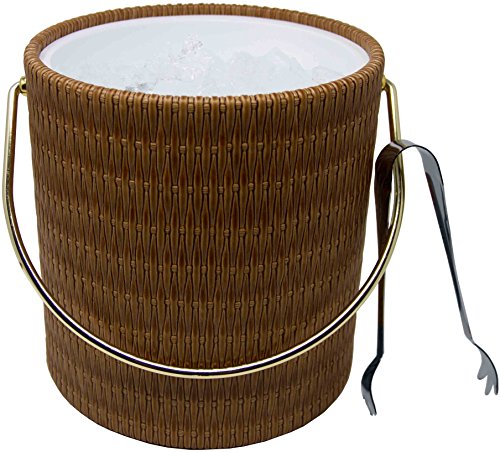 Hand Made In USA Peanut Wicker Double Walled 3-Quart Insulated Ice Bucket With Ice Tongs (Wicker Wood Collection)