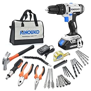 Cordless Power Drill, 20V Electric Impact Drill Driver Set with Battery and Fast Charger, 2 Variable Speed, 23+1+1 Torque Setting, MAX 300 In-lbs, LED and 42pcs Drill Bits Set