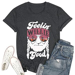 MOUSYA-Women-T-Shirt-Top-Feelin-Willie-Good-Letter-Printed-Graphic-Shirt-Top-Casual-Short-Sleeve-Tee-Shirt MOUSYA Women T-Shirt Feelin' Willie Good Letter Printed Graphic Shirt Top Casual Vacation Short Sleeve Tee Shirt