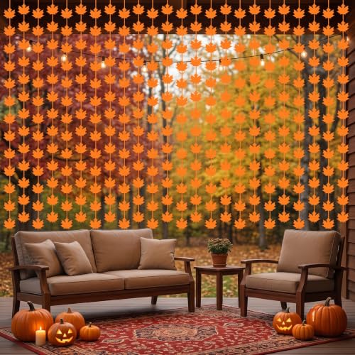 Image of TONIFUL 2Pcs Orange Maple Leaf Metallic Tinsel Foil Fringe Curtain Streamer