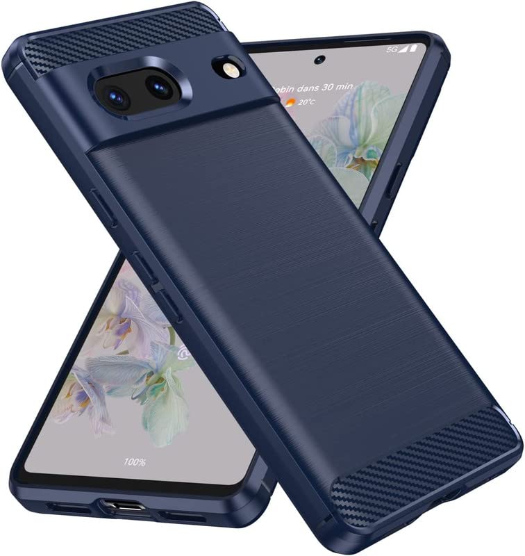 Image of NPRC Hybrid Ultra Slim Protective Case TPU Non-Slip Carbon Fiber Texture Shockproof Case Cover for Google Pixel 7 - Blue