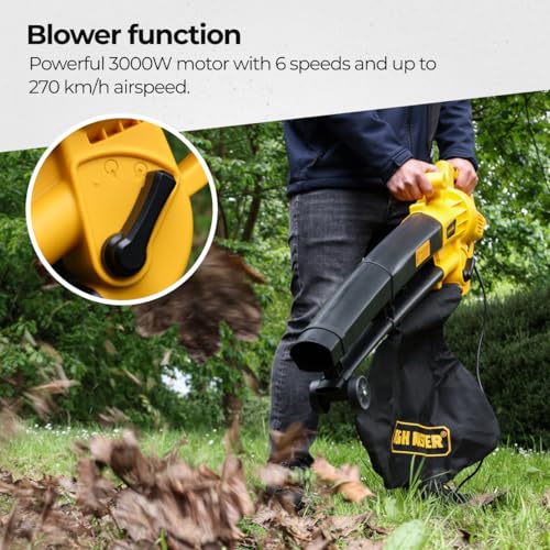 TOUGH MASTER Leaf Blower 3 in 1, 3000W Garden Vacuum & Mulcher with Large 45 Litres Collection Bag Wheels 10 Meters Cable Lightweight Design for Clear Gardens, Patios, Gutters, Driveways & More 4 TOUGH MASTER Leaf Blower 3 in 1, 3000W Garden Vacuum & Mulcher with Large 45 Litres Collection Bag Wheels 10 Meters Cable Lightweight Design for Clear Gardens, Patios, Gutters, Driveways & More - Image 4