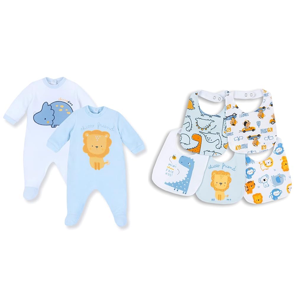 Chicco Set tutine in ciniglia+Bavaglie - Azzurro, 0 mesi