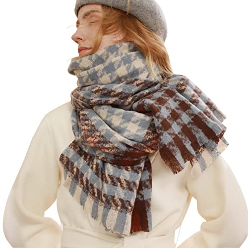 LumiSyne Invierno Caliente Bufanda De Cachemira Para Mujer Empalme De Color Pata De Gallo Cuadros Pashmina Fulares Con Borla Lana Suave Grande Larga Chal Estola Cover