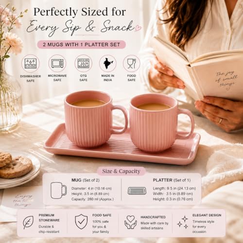 Image of Miah Decor Ceramic Coffee Mugs Set with Serving Platter, Handmade Stoneware