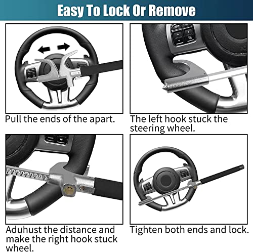 Car Steering Wheel Lock - Run.se Heavy Duty Anti-Theft Steering Wheel Lock With Flashlight/Sos Led Ligth，Seat Belt Cutter, Escape Hammer, For Auto/Truck/Suv (Black) #TOP5