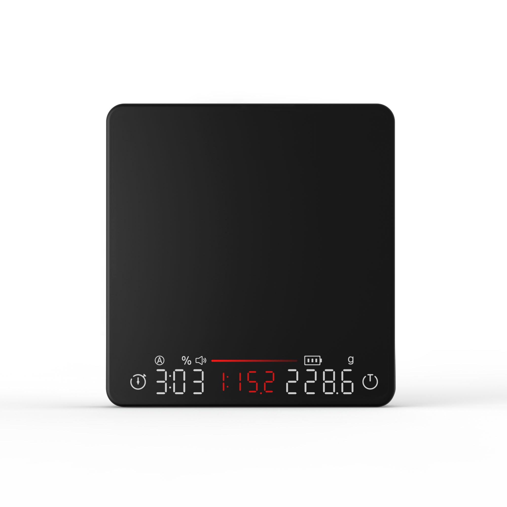 Báscula de café con temporizador, 2 kg/0,1 g, proporciones y visualización de caudal | Báscula de espresso recargable, para vertido, prensa francesa, precisión de grado barista, negro, pesaje digital de cocina